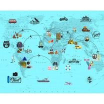 Aqua Blue Travel Theme World Map for Kids Rooms, Customised