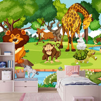 Animals in Jungle Kids Room Wallpaper, Customised