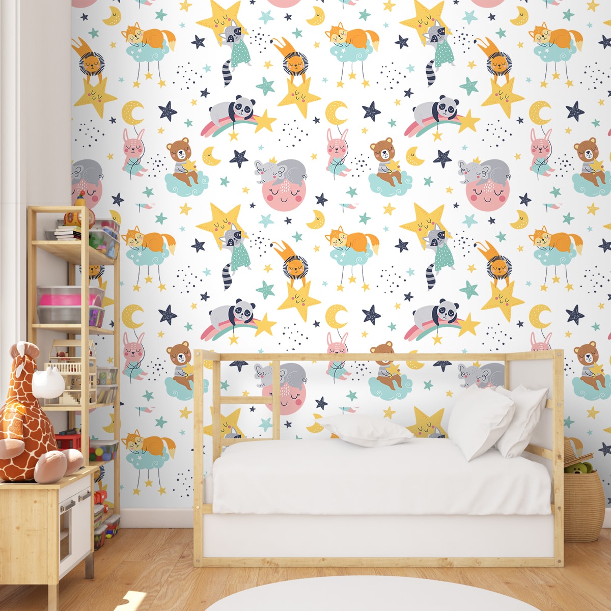 Cute Panda, Lion and Jungle Animals Nursery Room Wallpaper ...