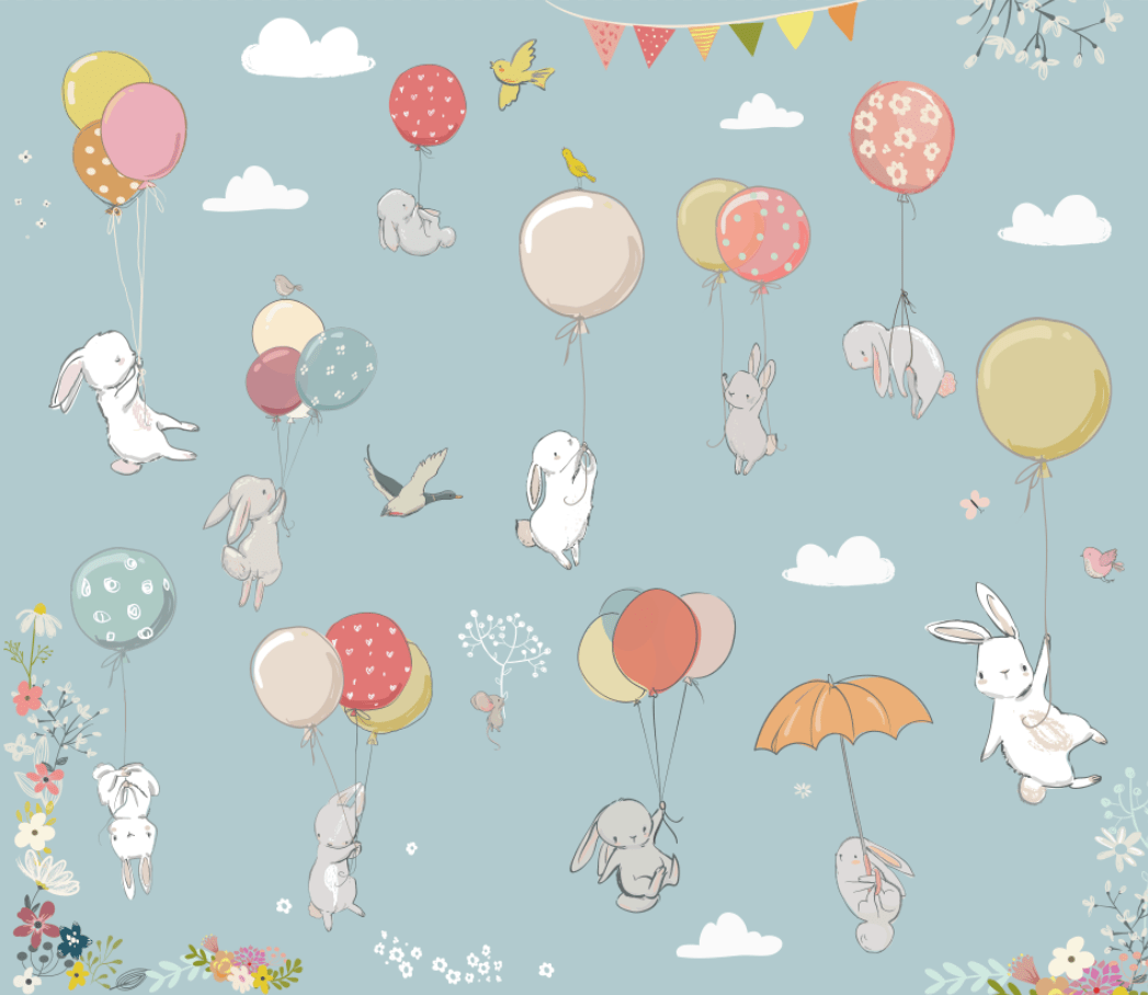 Children Room Wallpaper, Animals & Balloon Theme, Customised