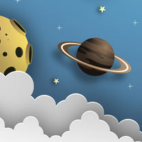 3D Space Theme Wallpaper with Solar System for Kids, Blue
