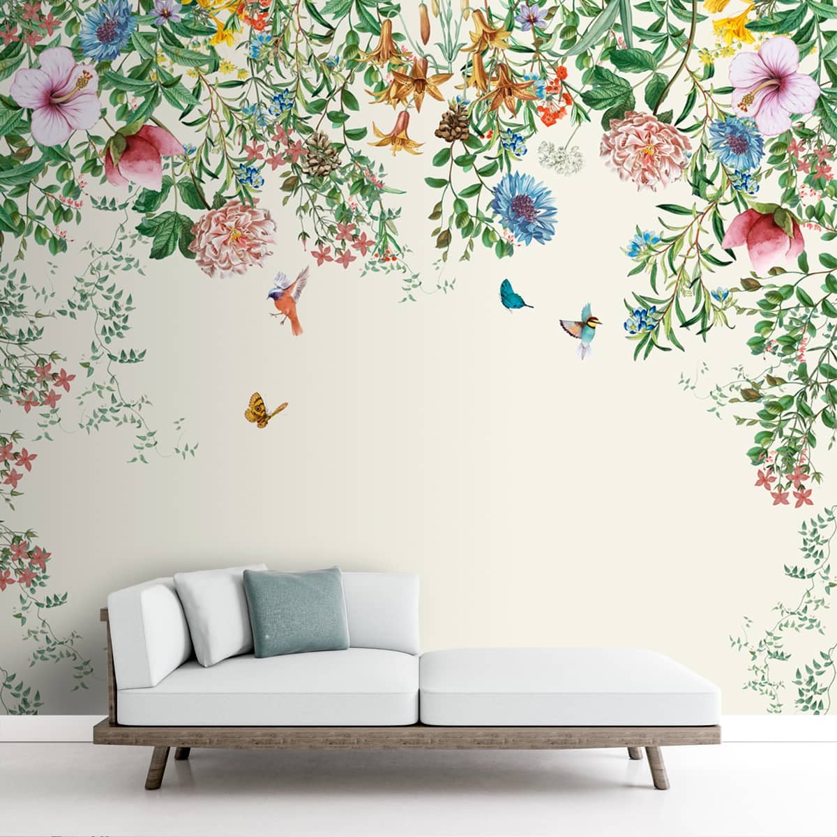 Unique Hanging Floral and Bird Wallpaper for Bedrooms