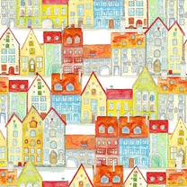 Cute Pastel Houses in City Landscape, Kids Wallpaper