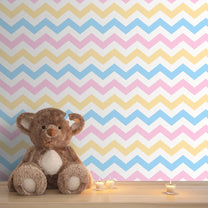 Cute Pink, Blue and Yellow Chevron Pattern Wallpaper, Customised