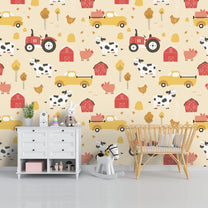 Farm Animals and Vehicles, Kids Nursery Room Wallpaper