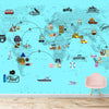 Carte du monde à thème de voyage Aqua Blue pour chambres d'enfants, personnalisée