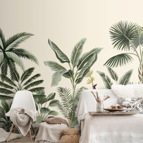Light Green Trees in Tropical Room Wallpaper