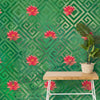 Grüne und rote Lotus-Tapete für Schlafzimmer und Wohnzimmer