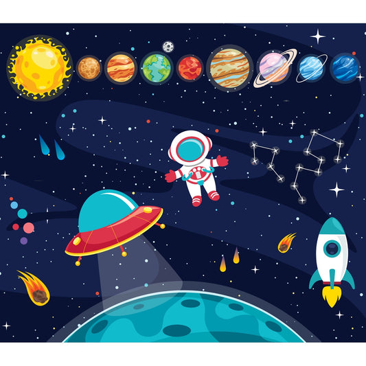 Solar System Space Theme Kids Room Wallpaper, Customised, Blue