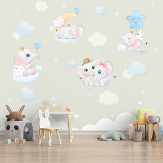 Cute Elephant Theme Kids Nursery Room Wallpaper, Customised