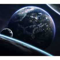 Earth and Moon Space Theme Wallpaper for Walls and Ceiling, Blue