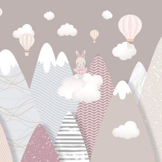 Colorful Mountains with Bunny, Nursery Wallpaper