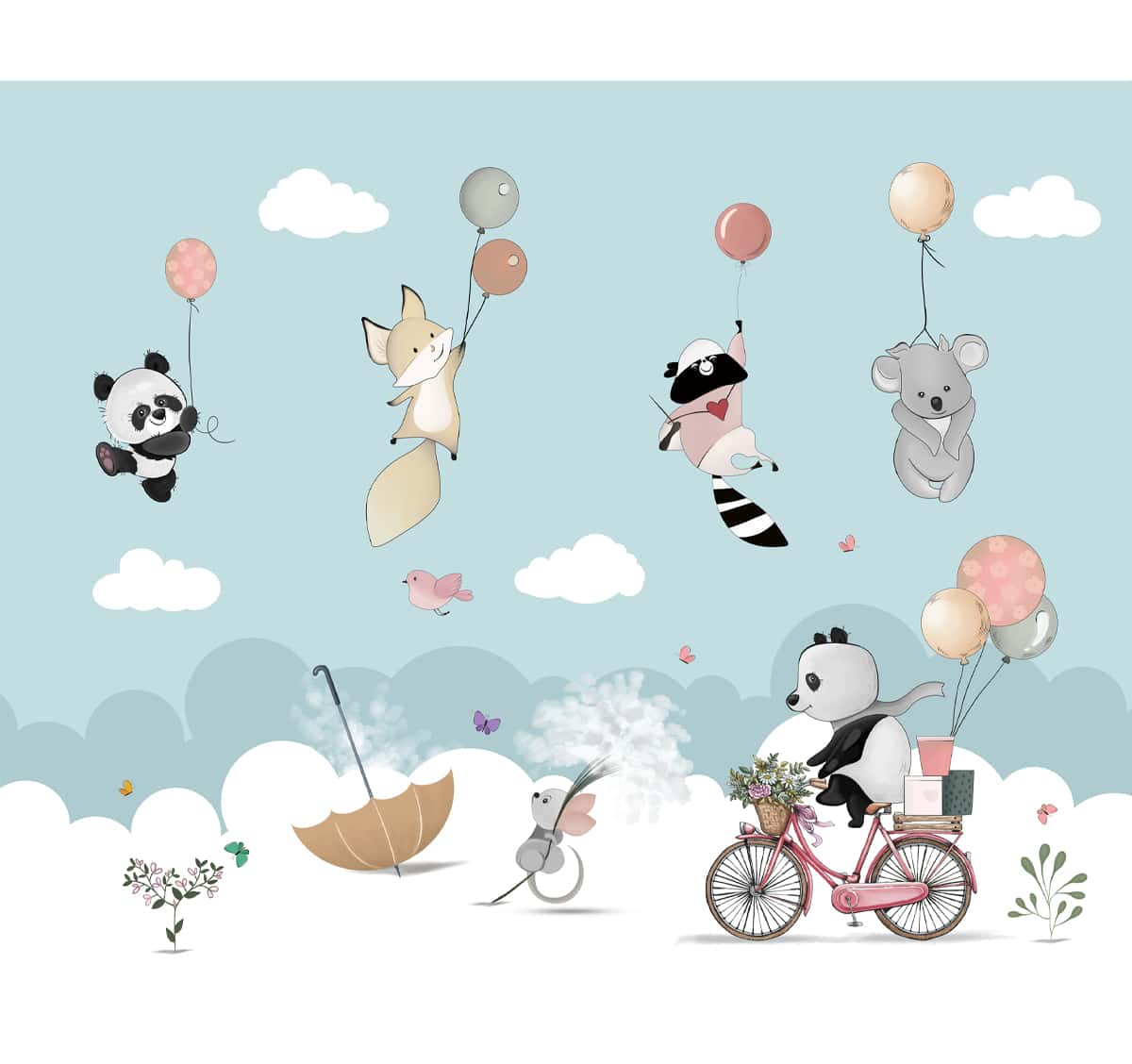 Furry Friends, Cute Nursery Panda Wallpaper, Customised