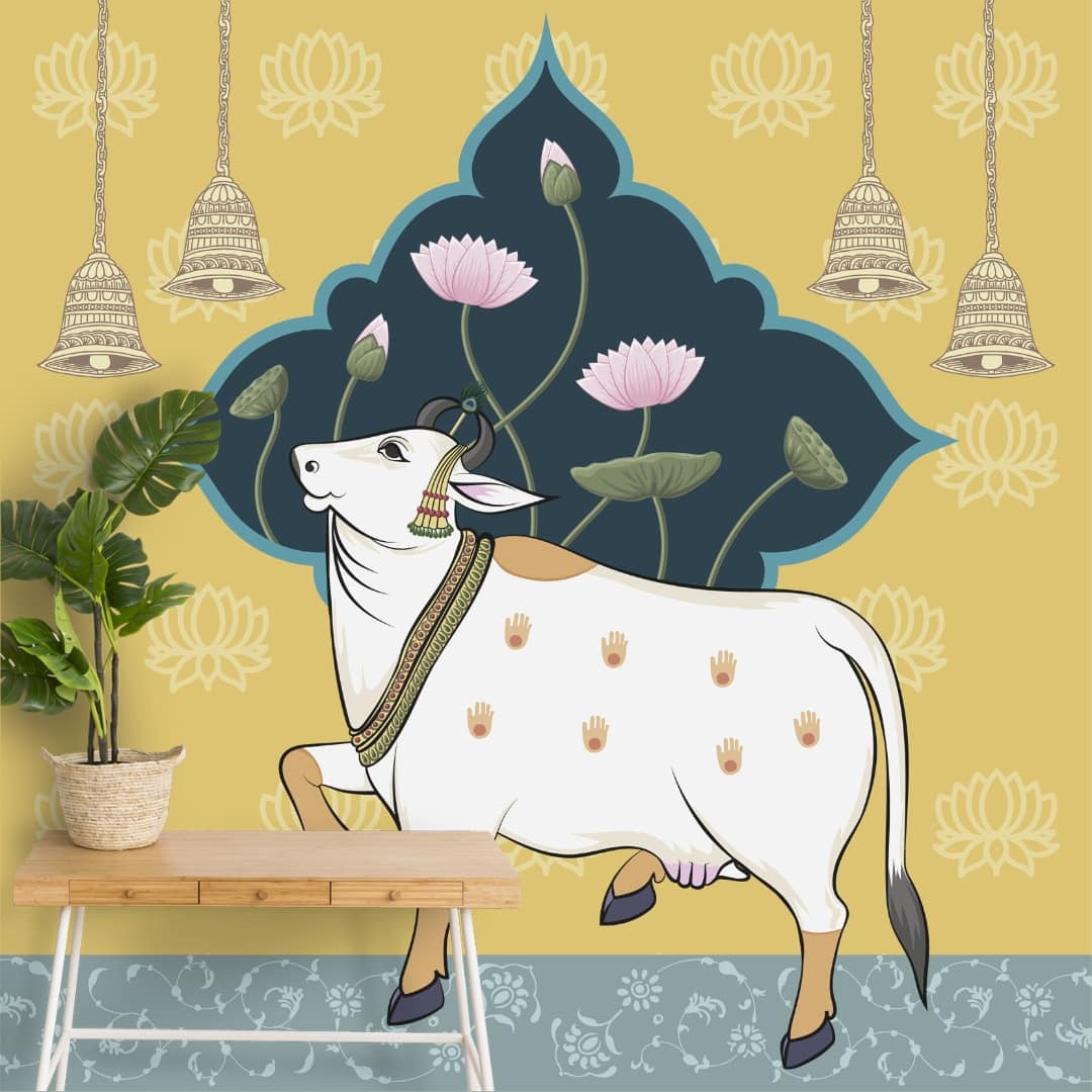 Sacred Cows in Serenity, Pichwai Yellow Wallpaper