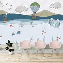 Cute Sea Animals Kids Room Wallpaper, Pastel Water Color Effects, Customised