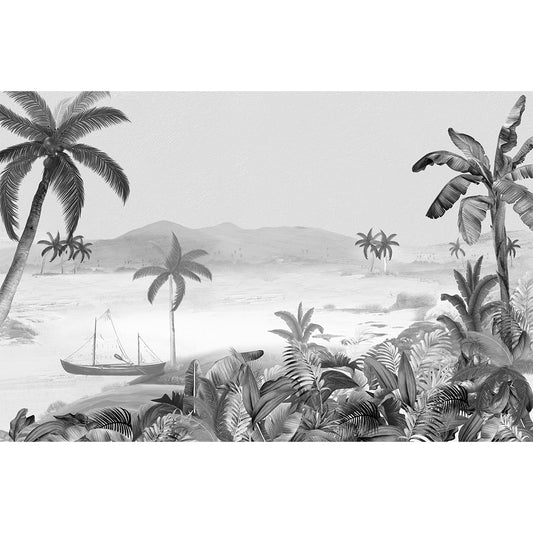 Silent Night, Tropical Beach Wallpaper, Black and White