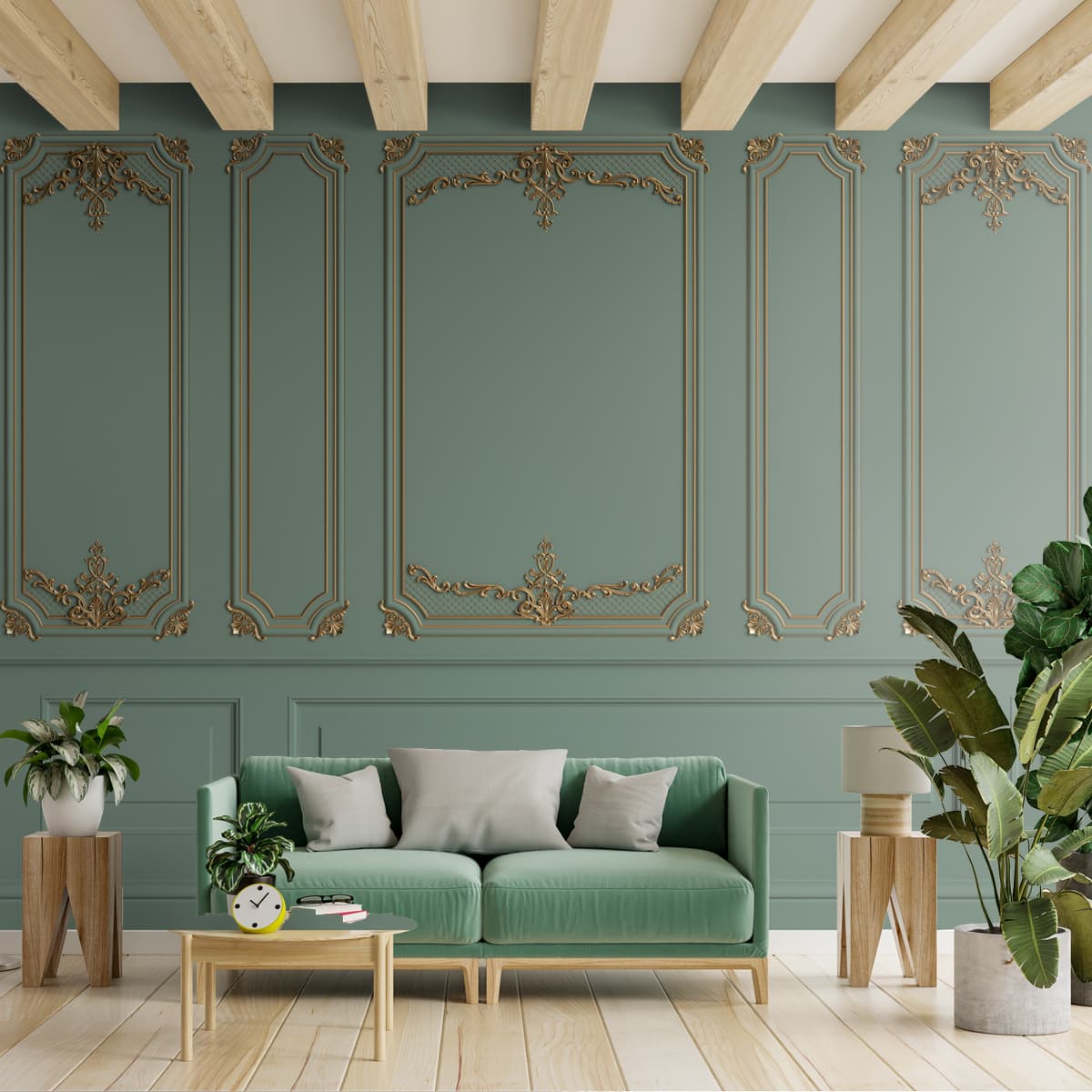 3D Molding Decorative Room Wallpaper, Green, Customised
