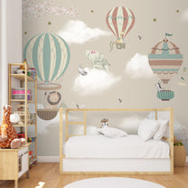 Hot Air Balloons with Animals Wallpaper for Kids Room Walls, Kids Wall Designs
