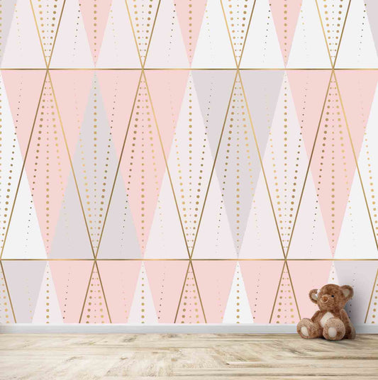 Pastel Pink Geometric Print Girl Room Wallpaper