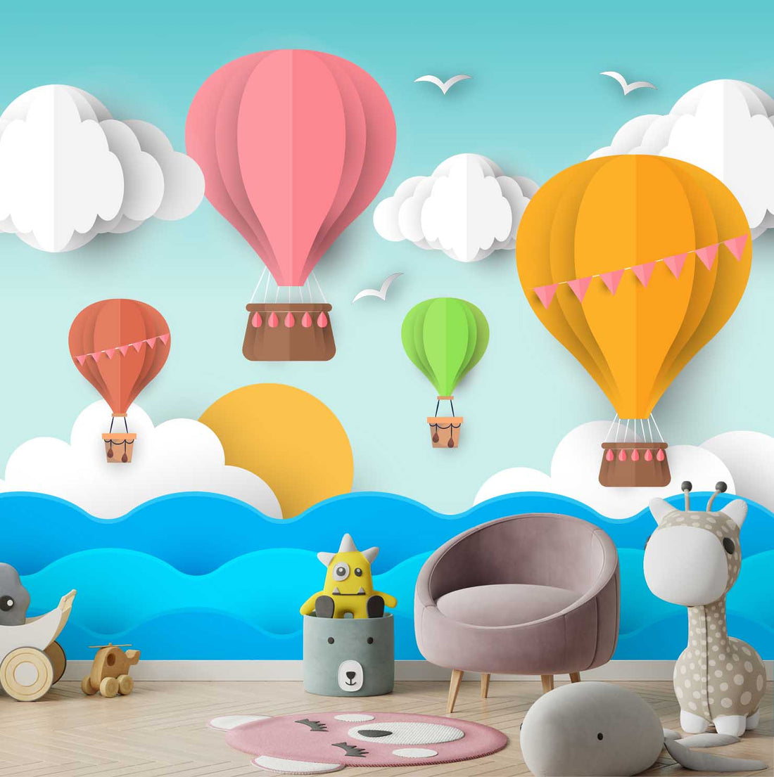 3D Kids Room Wallpaper, Hot Air Balloon Theme | Life n Colors