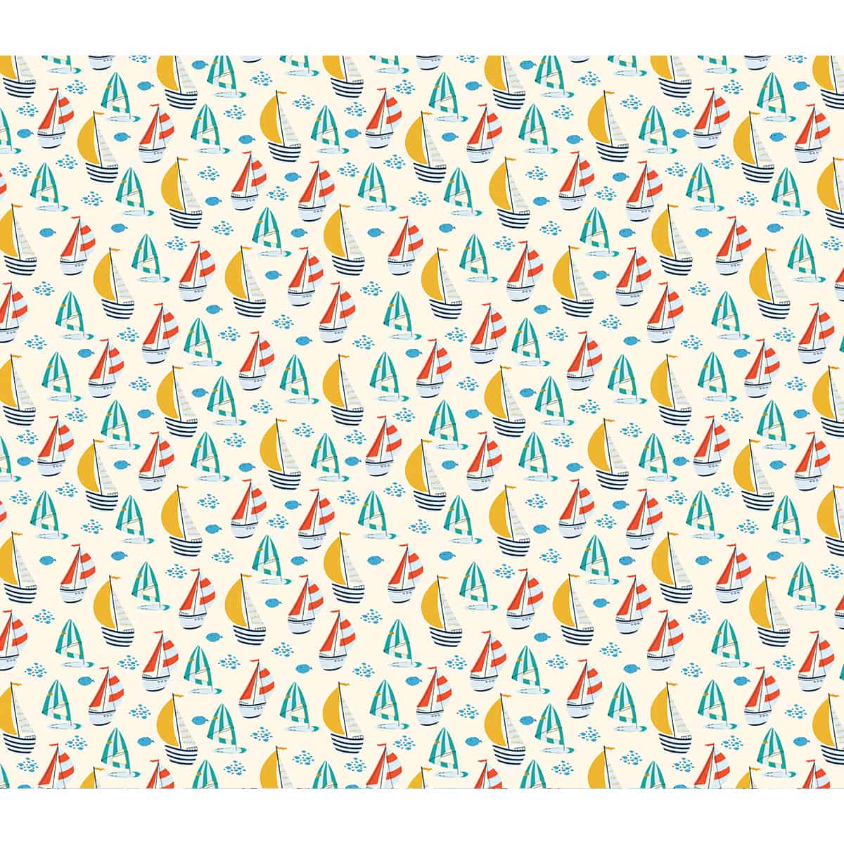 Nautical Wallpaper with Colorful Sailing Boats, Repeat Pattern, Customised