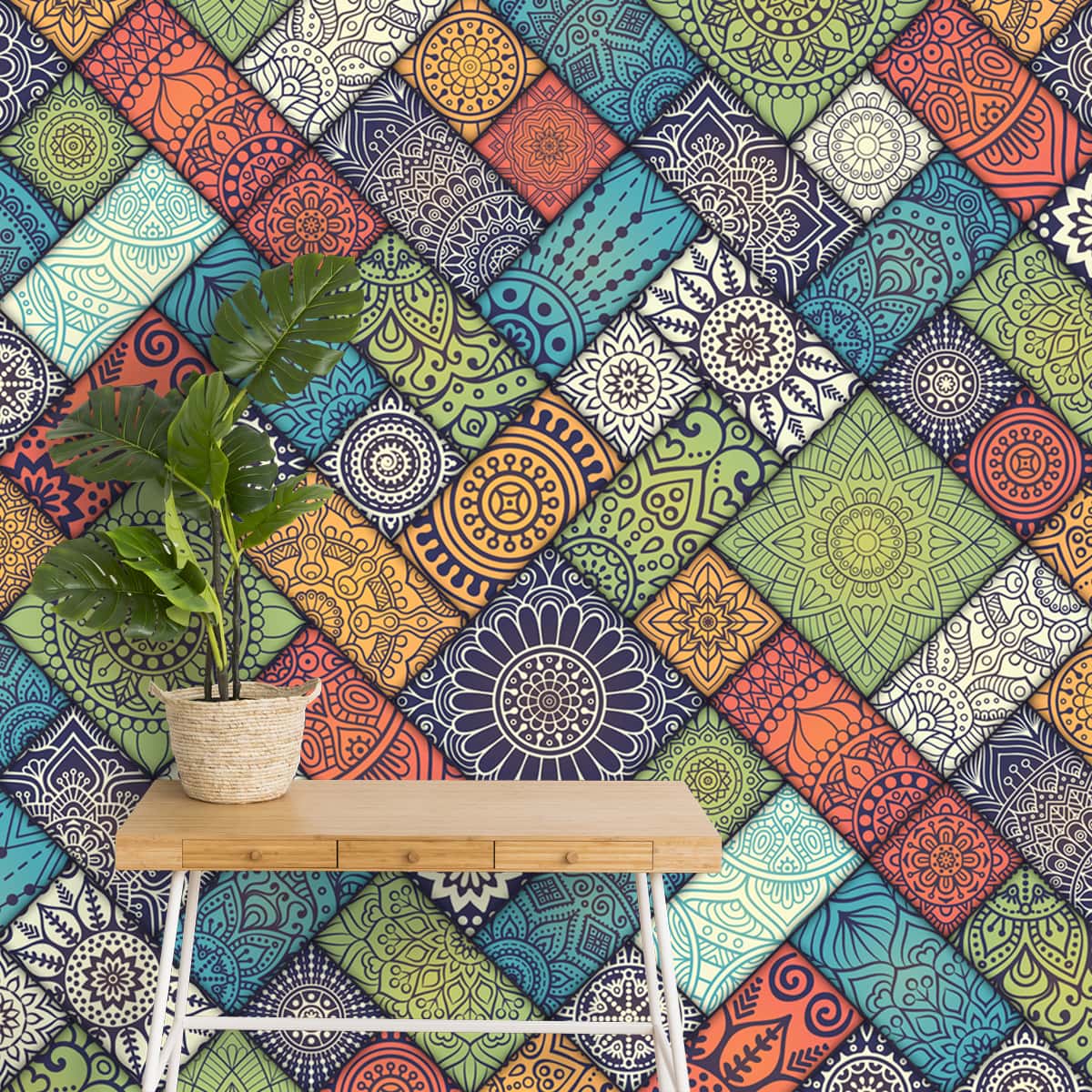 Colourful Moroccan Tiles Themed Wallpaper, Customised