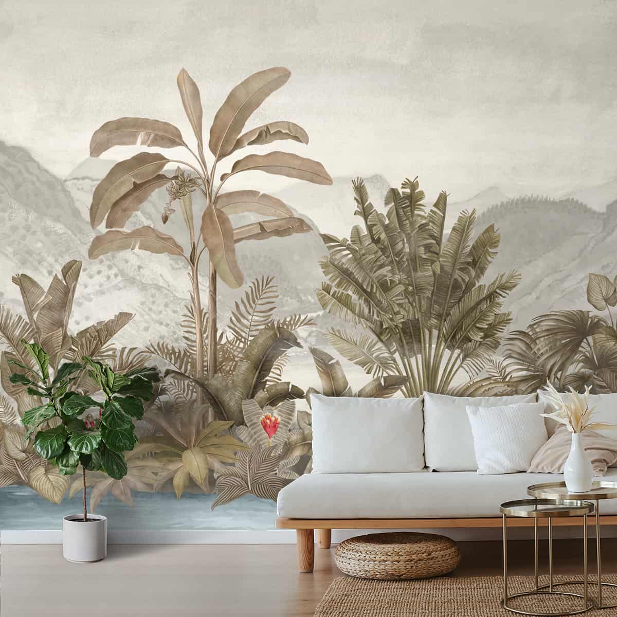 Vintage Theme Tropical Foliage Wallpaper, Customised
