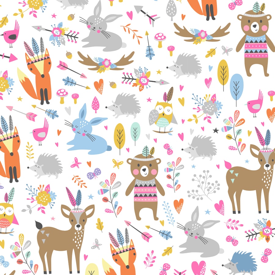 Cute Deers and Bears Tribal Theme Children Wallpaper