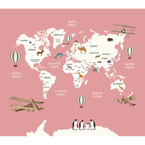 Pink Worldmap Wallpaper for Girls Bedroom Walls, Kids Wallpapers