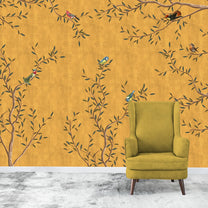 Chinoiserie Design, Mustard Yellow Wallpaper for Walls, Customised