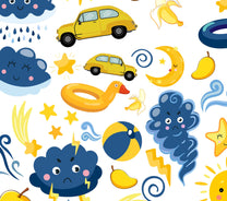 Nursery Wallpapers for Kids Toys Repeat Pattern Yellow and Blue