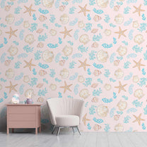 Aquatic Theme Wallpaper with Sea Shells and Starfish