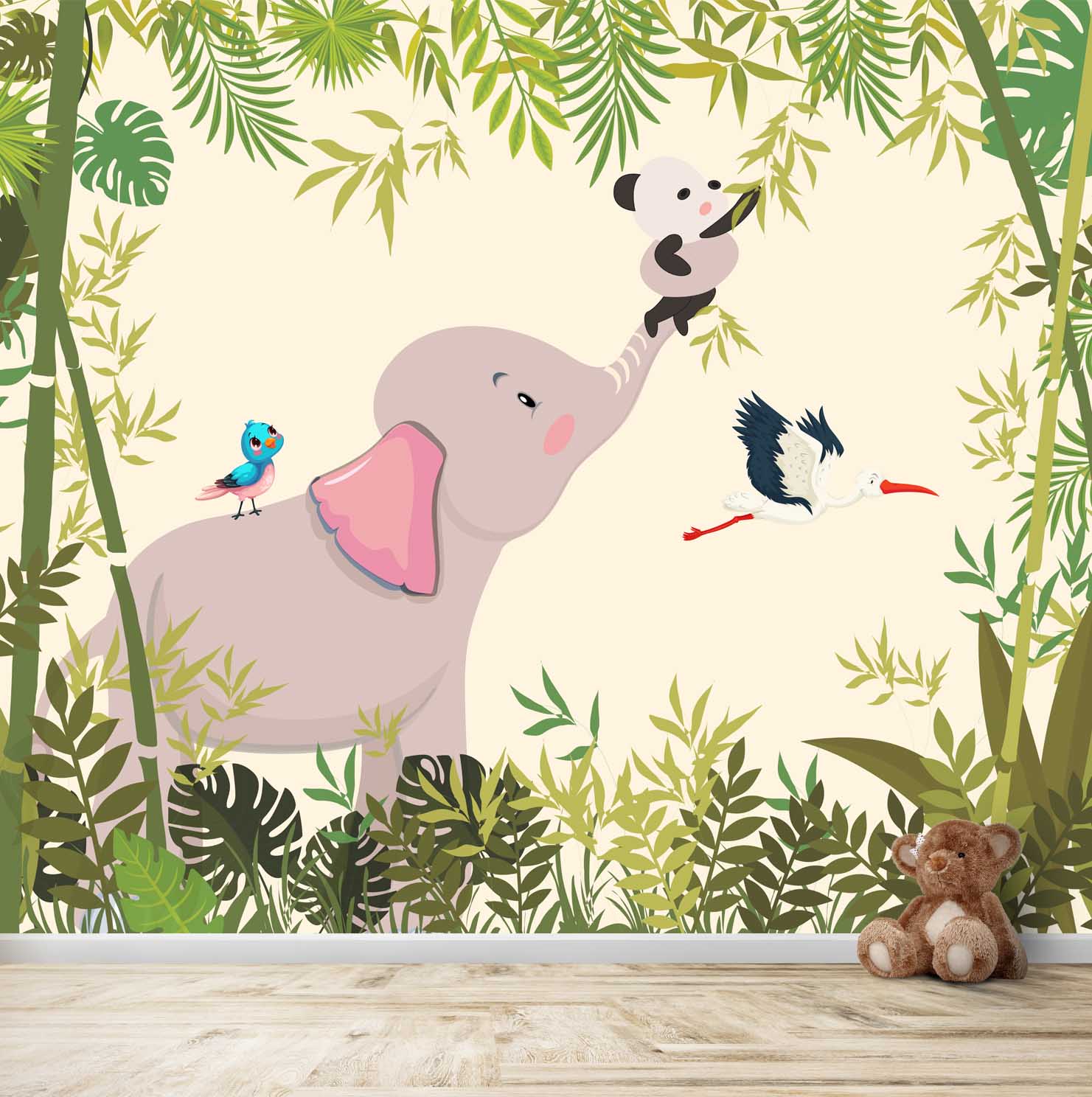 Elephant And Panda Jungle Theme For Kids Room, Customised
