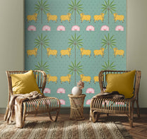 Indian Pichwai Green Wallpaper for Rooms, Customised