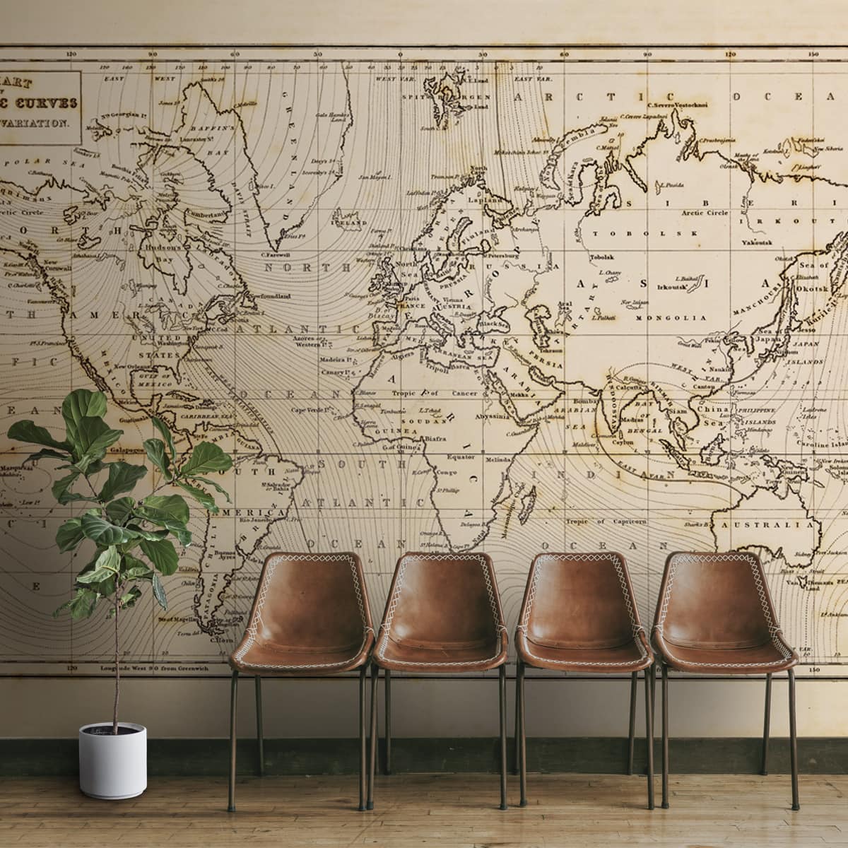 Beige Vintage Antique World Map for Walls, Customised