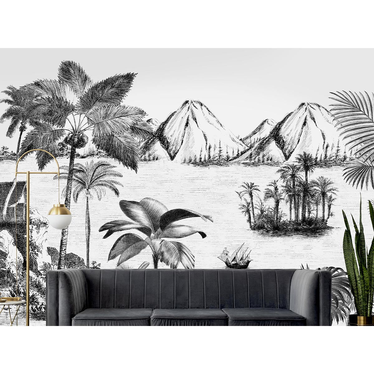 Khoob, Tropical Trees Black and White Wallpaper