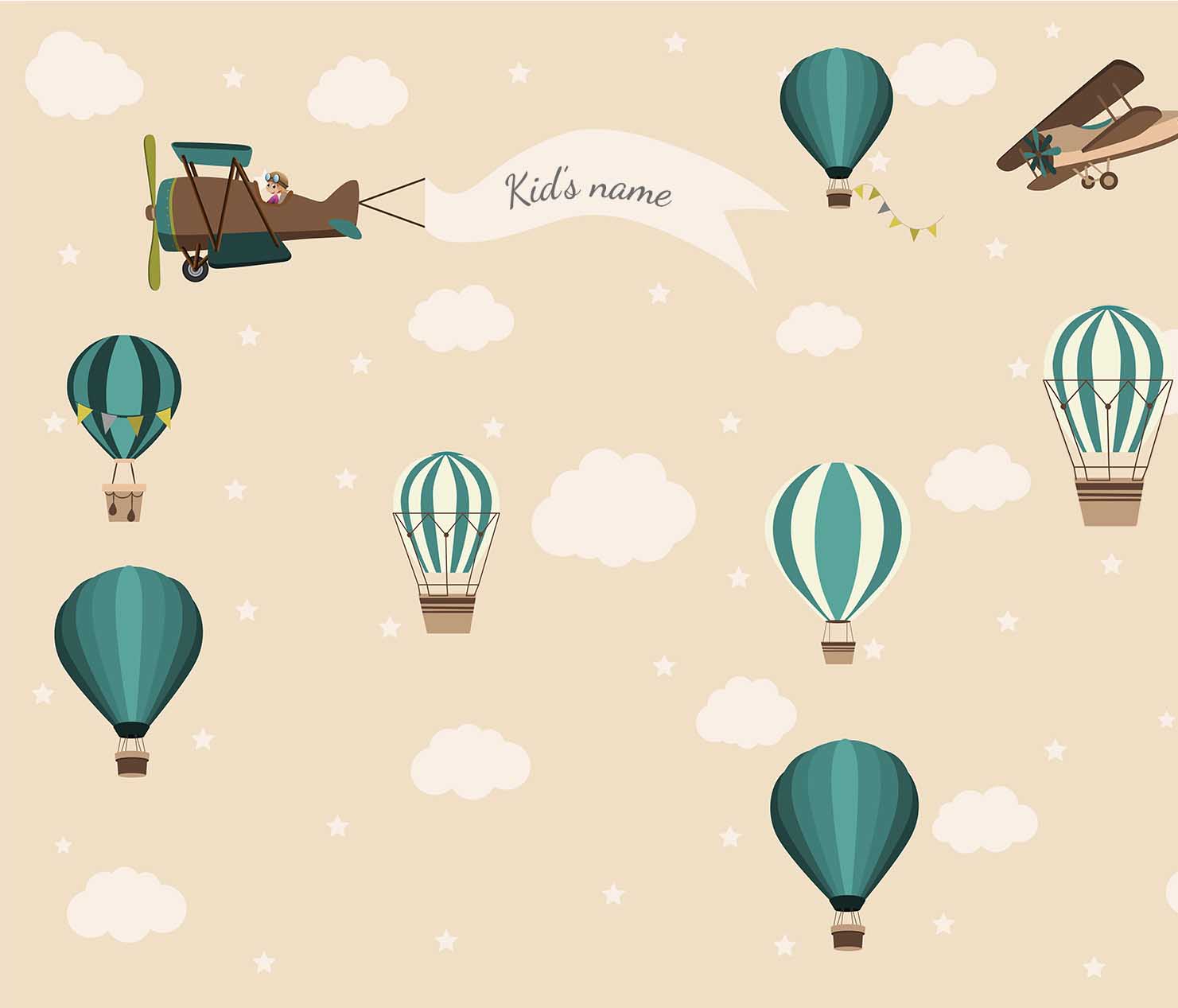 Personalised Gliders, Planes, and Hot Air Balloon Wallpaper for Kids Room, Customised