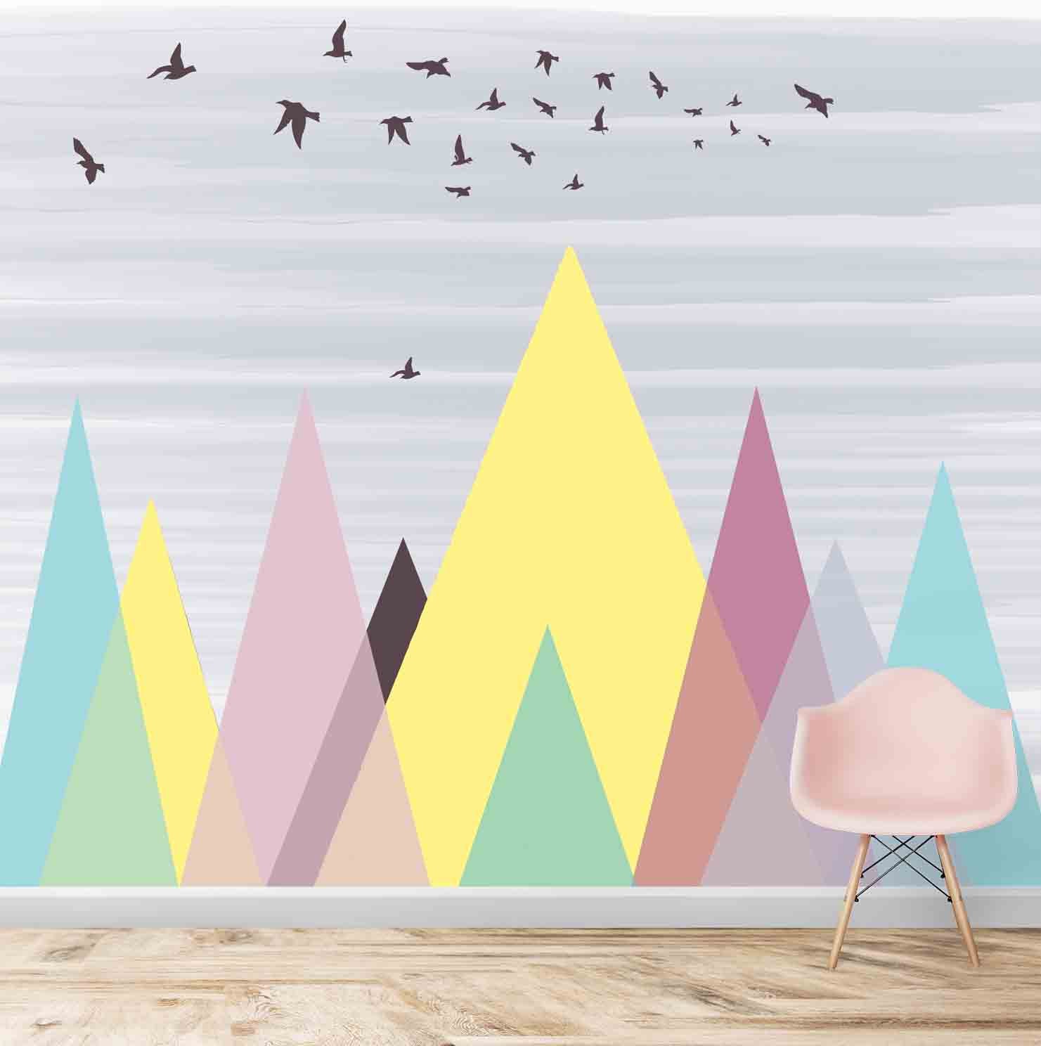 Water Painted Colourful Mountains, Scenery Theme For Kids Room