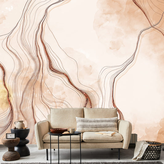 3D Look Marble Wallpaper with Rose Gold Color Lines, Customised