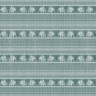 Green Fabric Look with Elephants Indian Wallpaper
