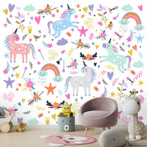 Unicorn Themed Wall Mural for Kids Room, Pastel Shades, Customised