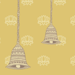 Divine Glow: Beautiful Yellow Pichwai Wallpaper for Pooja Room, Customised