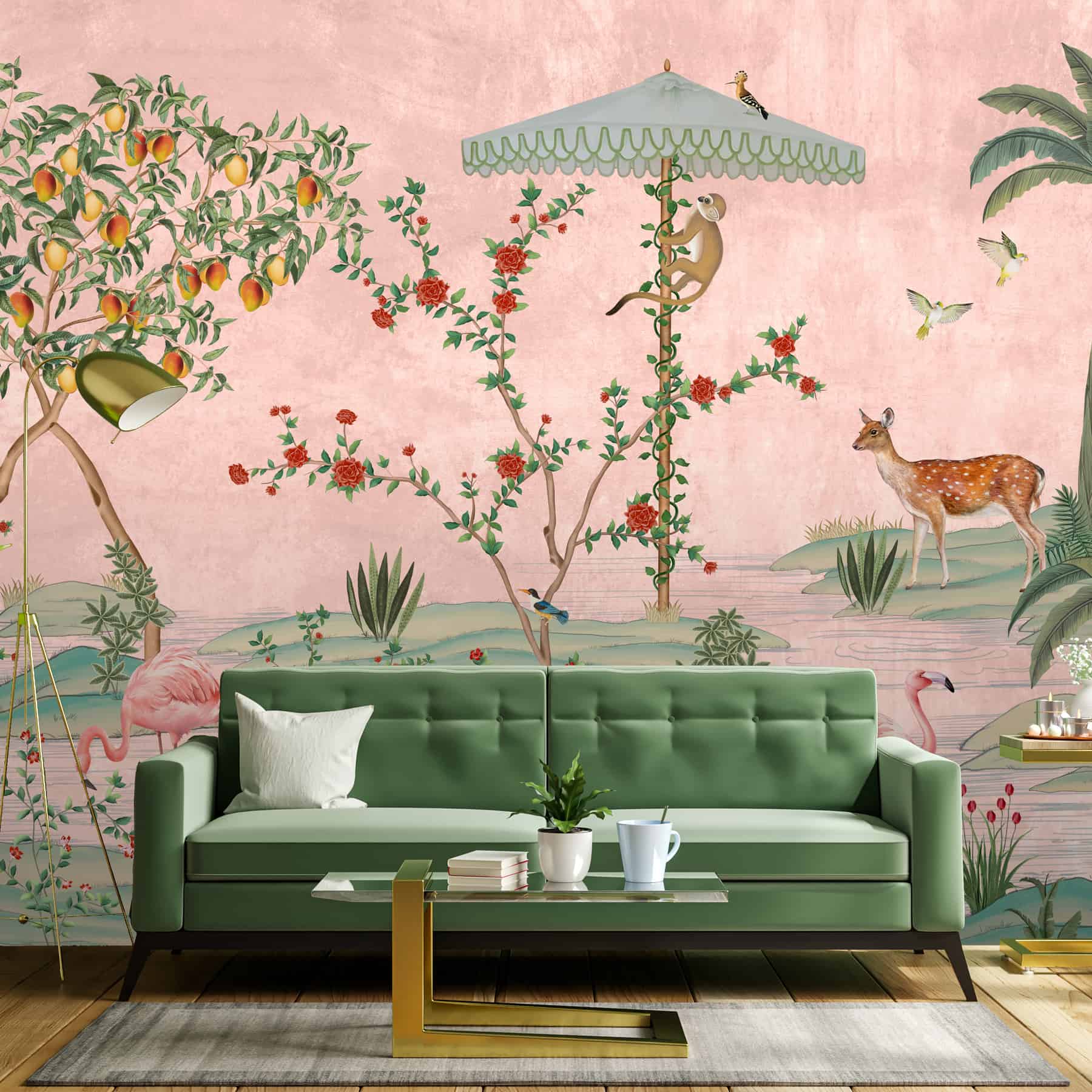 Gulbiya, Pink Chinoiserie Wallpaper, Sukoon Collection, Customised