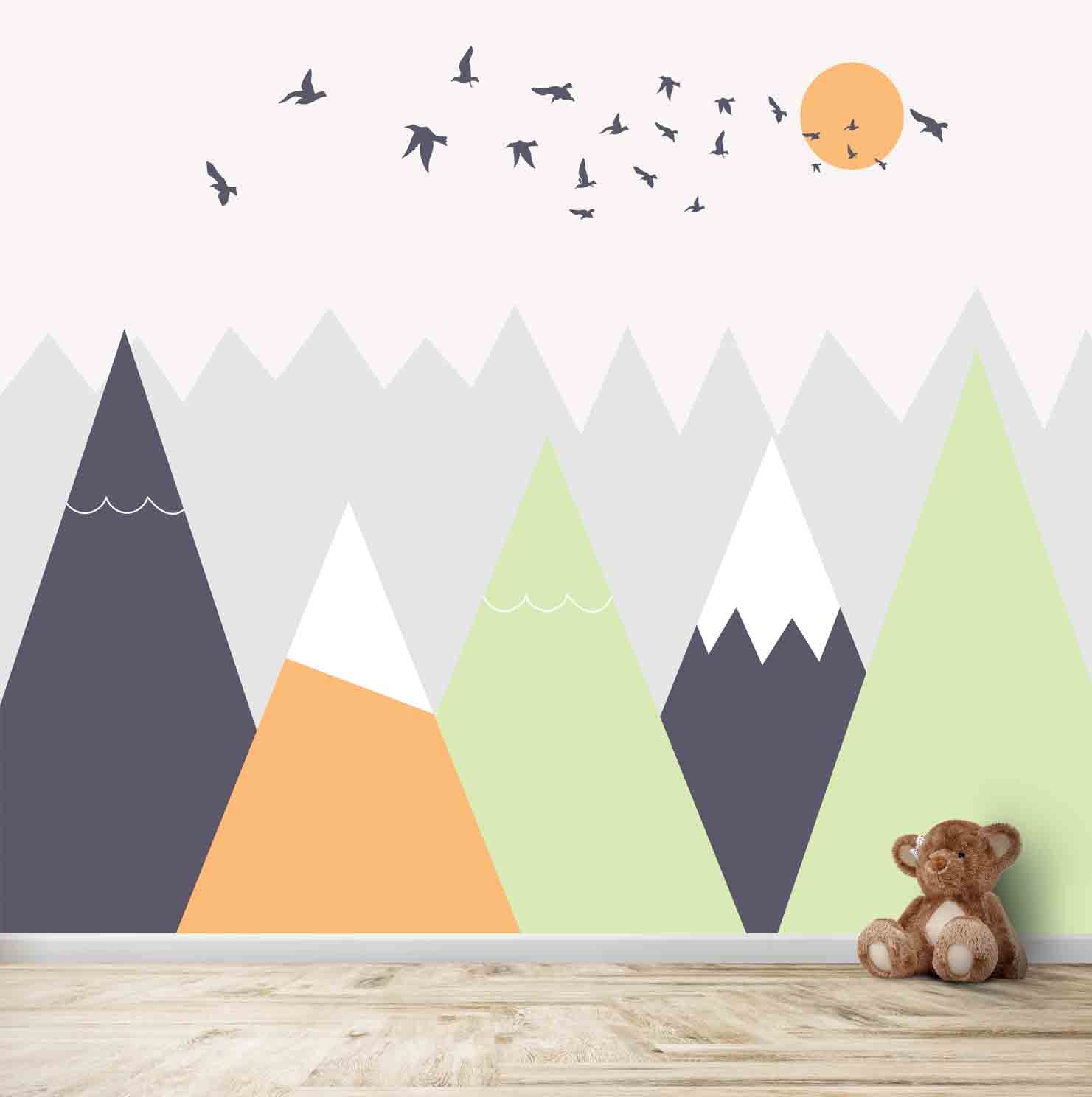 Mountains Theme For Kids Room, Yellow Green, Solid Design