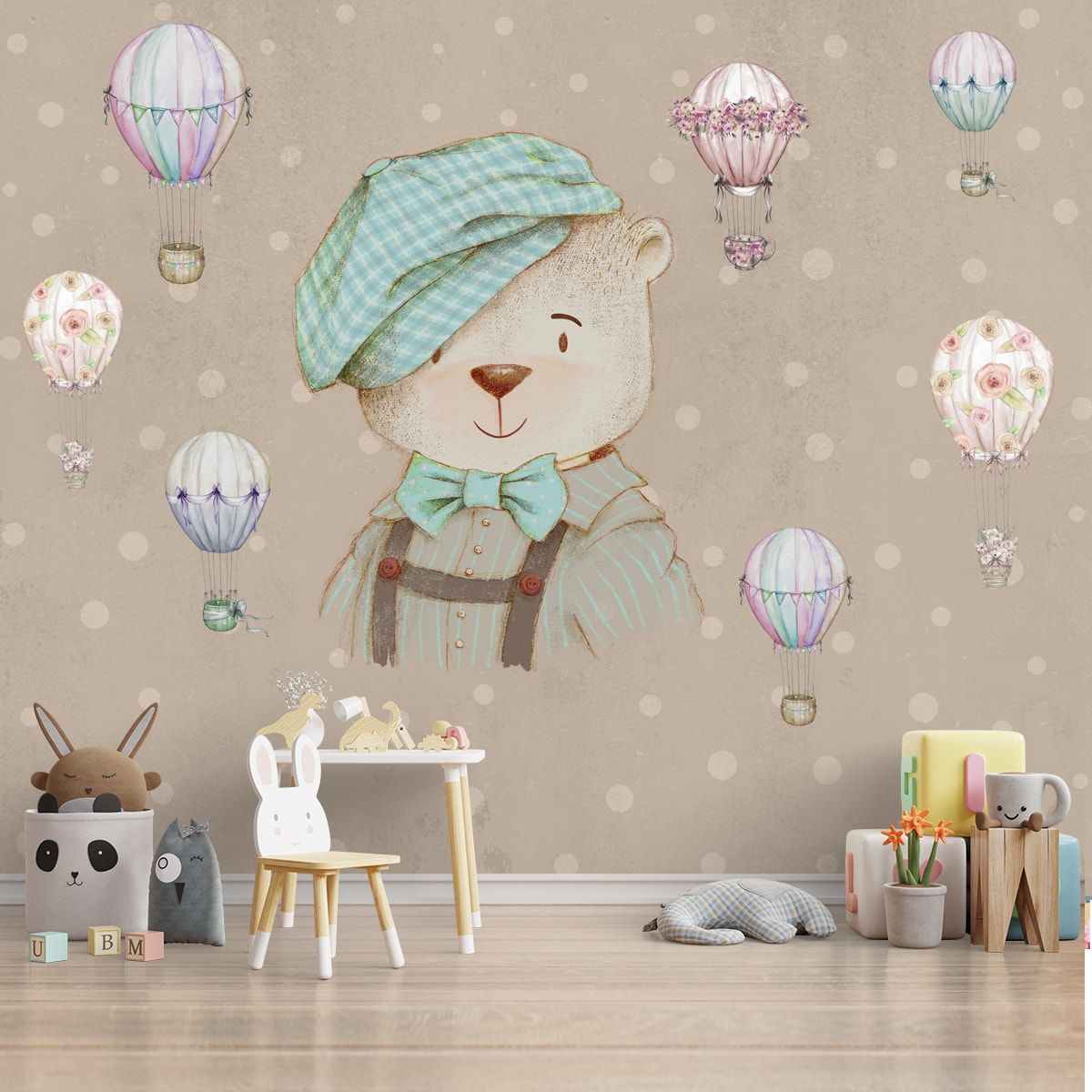 Cute Teddy Wall Mural for Kids Room, Customised for Homes