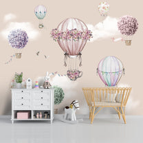 Beautiful Floral Decoration Hot Air Balloons Wall Paper for Young Kids Rooms