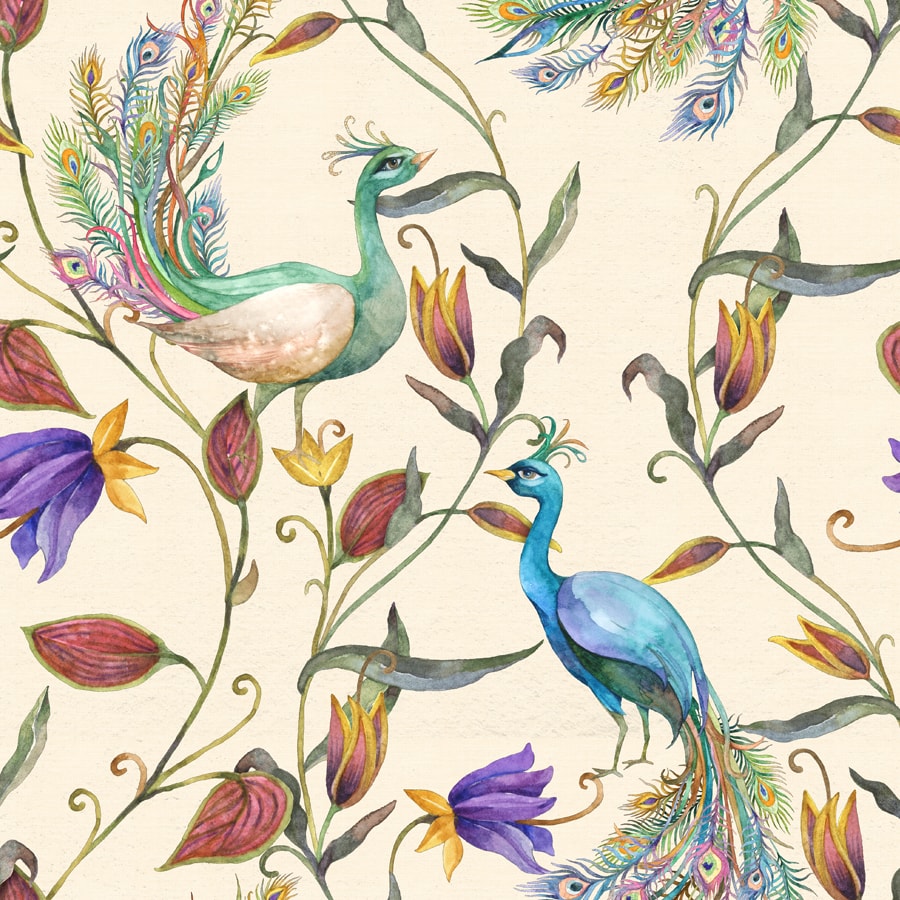 Water Paint Look Customised Peacock Design Wallpaper for Walls