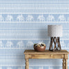 Super Blue Indian Fabric Look with Elephants Wallpaper