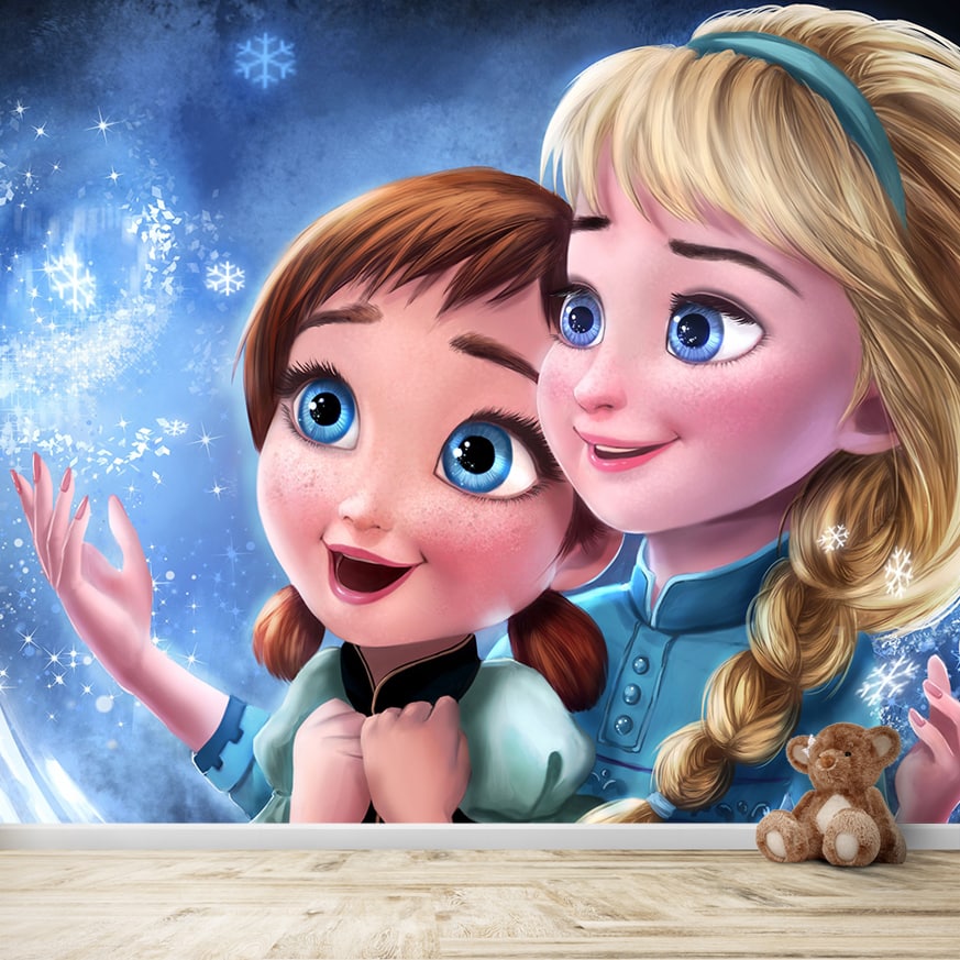 Elsa and Anna from Frozen, wallpaper for kids room