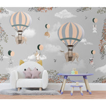 Adorable Elephants and Hot Air Balloons Wallpaper for Kids Room